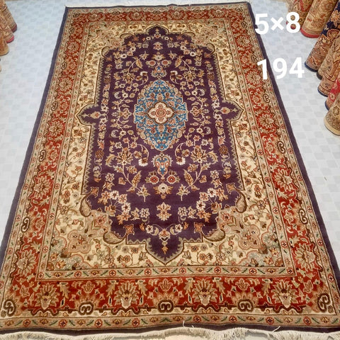 5x8 Pakistan Carpet Rug Persian Silk Wool Blend Hand Knotted Purple Pink Violet
