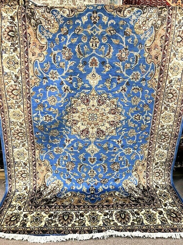 6x9 Pakistan Carpet Rug Persian Silk Wool Blend Hand Knotted Turquoise Blue Cyan Aqua New