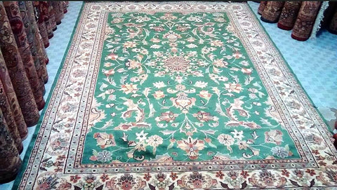 6x9 Pakistan Carpet Rug Persian Silk Wool Blend Hand Knotted Emerald Green New