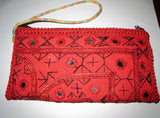 WOMENS LADIES TRADITIONAL embroidered clutch bag hand embroidery mirror work south asian indian pakistani afghan ethnic design red purse new