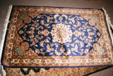 Persian Carpet Oriental Rug genuine tharparkar sindhi indian design 3x5 hand knotted silk wool blend floral living room navy blue royal