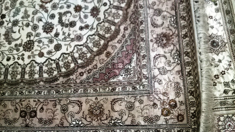 PERSIAN ORIENTAL CARPET rug genuine Turkish Turkey Turk qom 5x8 hand knotted 100% silk masterpiece brand new bed living room beige
